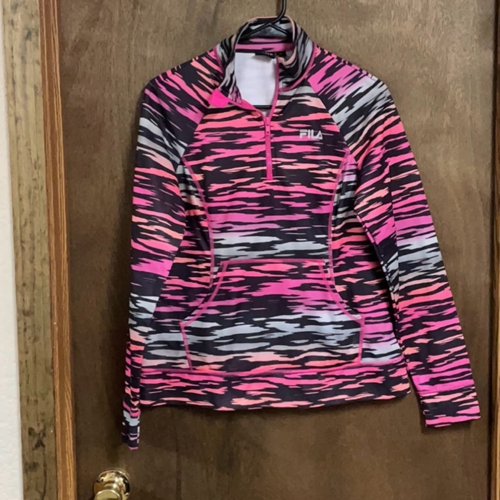 Fila 1/2 Quarter Zip Sweatshirt Pullover Striped Zebra Colorful Small